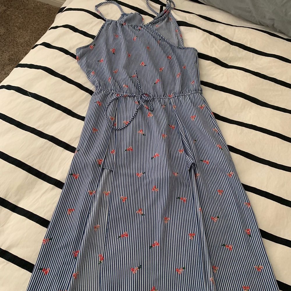 Blue and white shirt romper with shorts